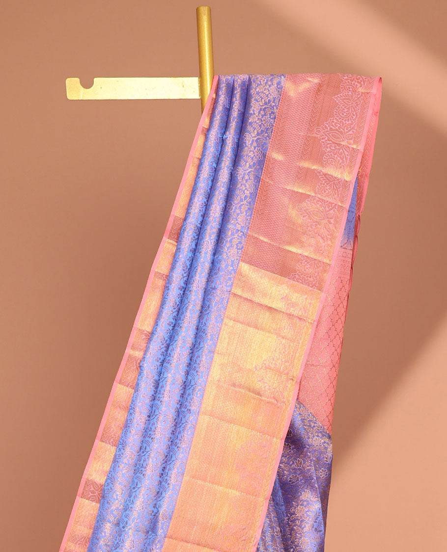 Purple  floral jacquard kancheepuram silk saree with contrast zari design border & argyle design pallu