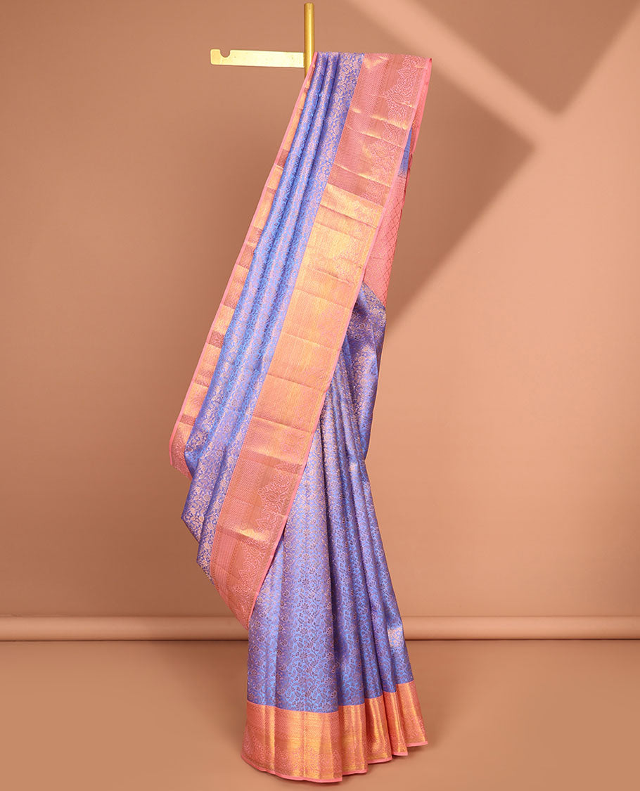 Purple  floral jacquard kancheepuram silk saree with contrast zari design border & argyle design pallu