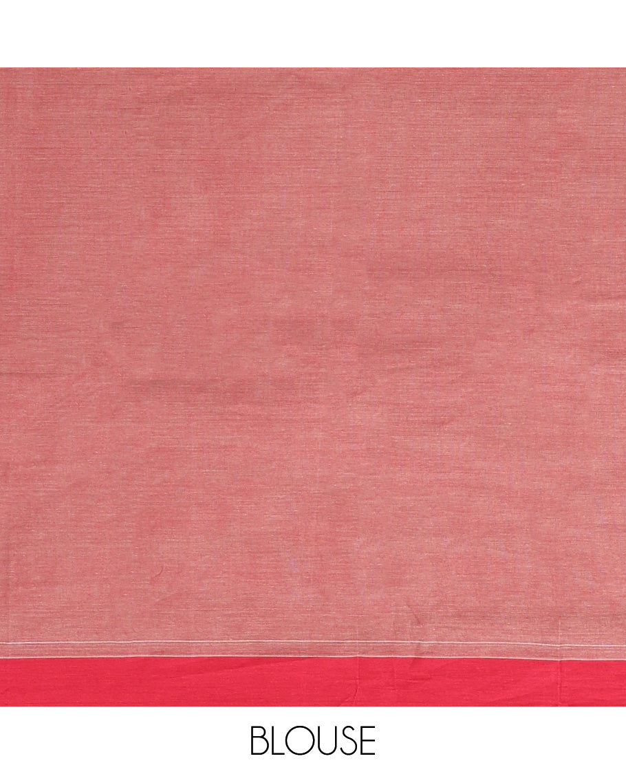 Brown Kanchi Cotton Saree, Sparsely Woven with Buttas, Complemented by Contrast Border, Pallu of Floral-Paisley Designs, and Paired with a Matching Blouse