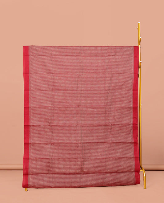 Brown Kanchi Cotton Saree, Sparsely Woven with Buttas, Complemented by Contrast Border, Pallu of Floral-Paisley Designs, and Paired with a Matching Blouse