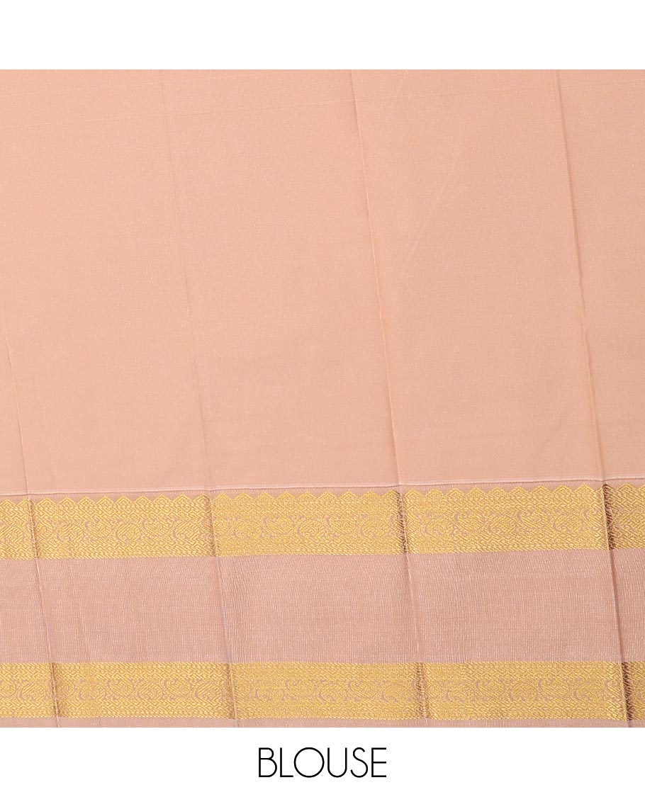 Violet striped and zari buttas gift saree, contrast traditional zari design rettai pettu border, and jaal pallu