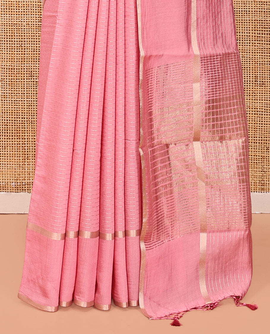 Pink Assam Silk Saree, Mesmerized with Zari Stripes, Highlighted by Zari Border, Gleaming Zari Striped Pallu, and a Matching Blouse