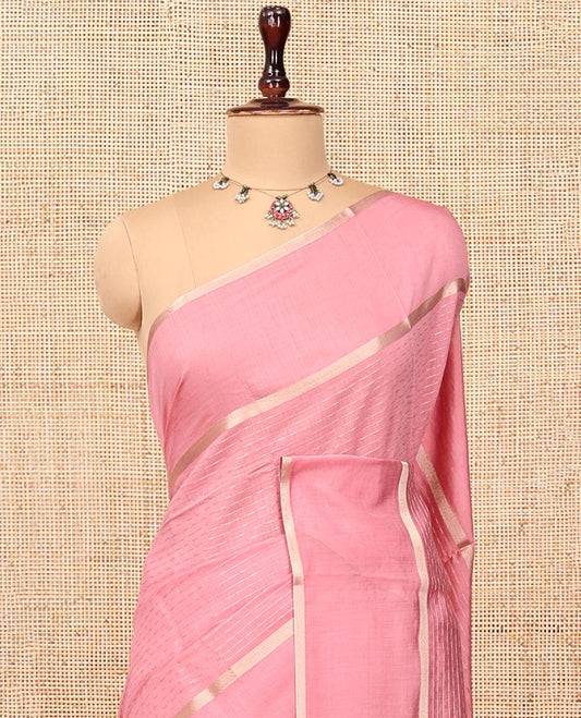 Pink Assam Silk Saree, Mesmerized with Zari Stripes, Highlighted by Zari Border, Gleaming Zari Striped Pallu, and a Matching Blouse