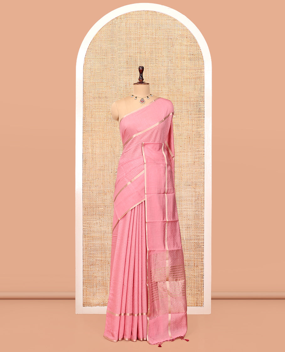 Pink Assam Silk Saree, Mesmerized with Zari Stripes, Highlighted by Zari Border, Gleaming Zari Striped Pallu, and a Matching Blouse
