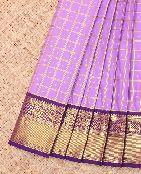 Lavender Budget Silk Saree, Beautified with Zari Butta Enclosed Checks, a Contrast Traditional Zari Border, Grand Pallu, and a Contrast Blouse