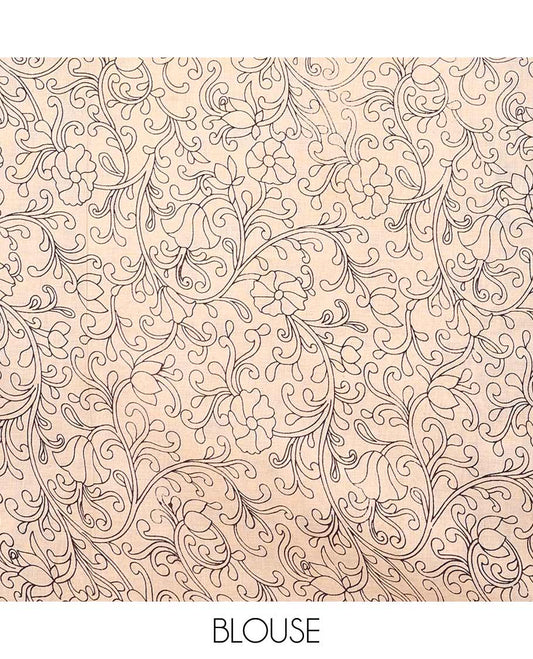 Multi-color butta enclosed checked machine-printed Kalamkari cotton saree, contrast floral printed border, and pallu of floral and geometric print