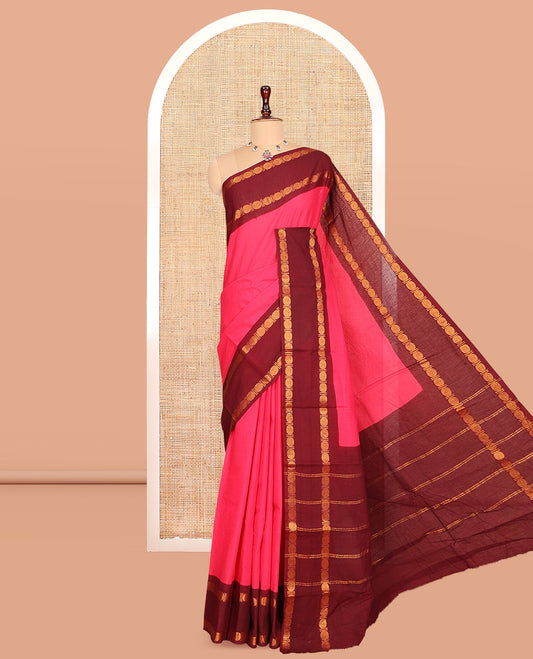 Rani Pink-Maroon Plain Sungudi Cotton Saree