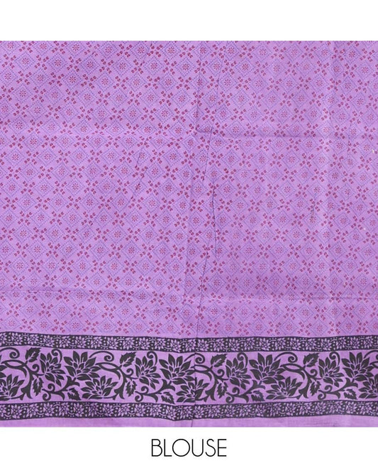 Purple jaal printed Sungudi cotton saree, floral printed border & pallu of intricate print
