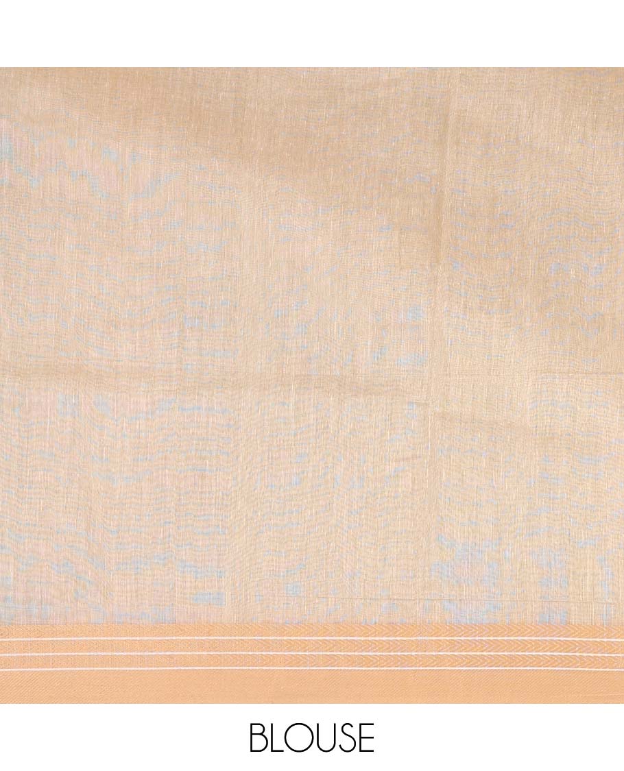 Blue ogee printed chanderi cotton saree, contrast traditional motifs with floral thread embroidery, and printed pallu