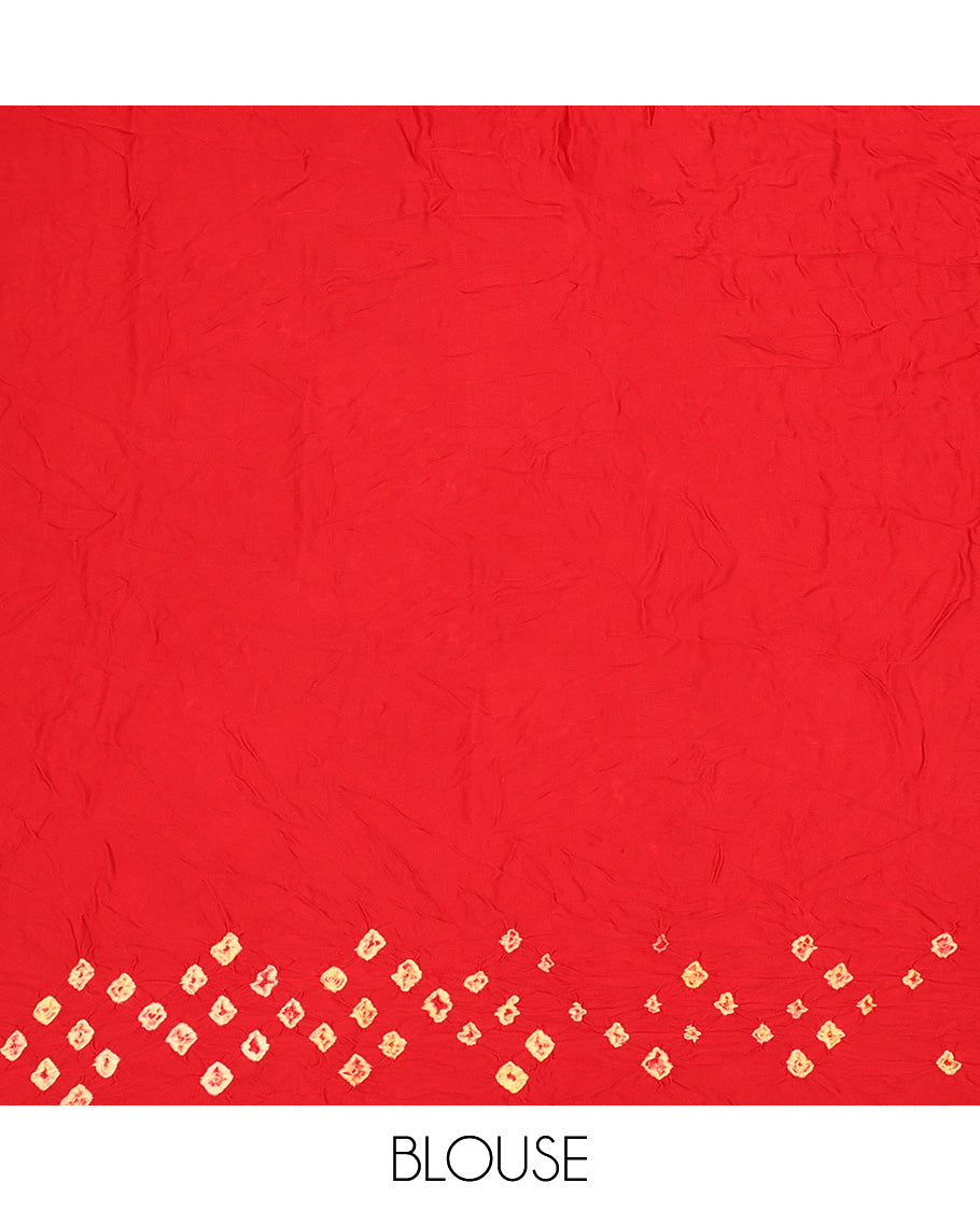 Borderless Red Bandhani Dola Silk Saree