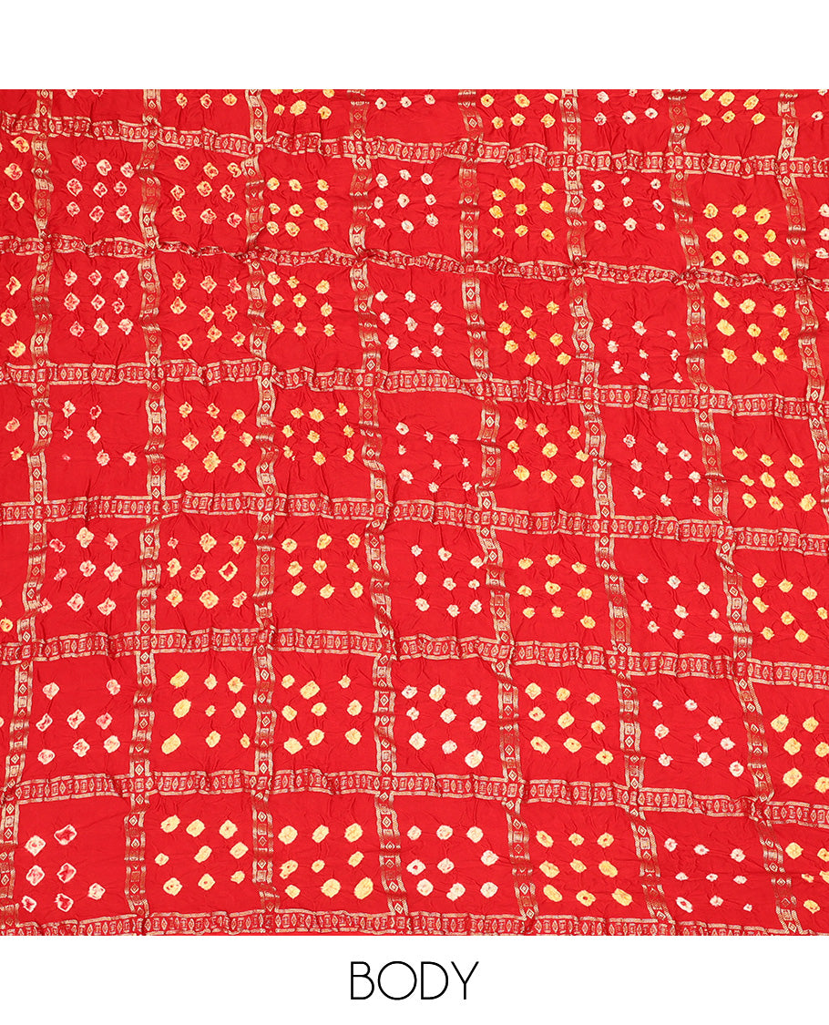 Borderless Red Bandhani Dola Silk Saree