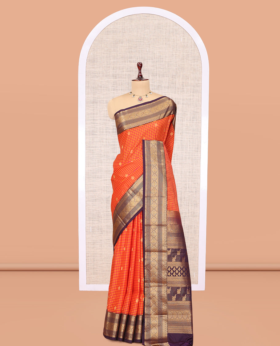 Yellow-Pink Micro Checks Budget Silk Saree