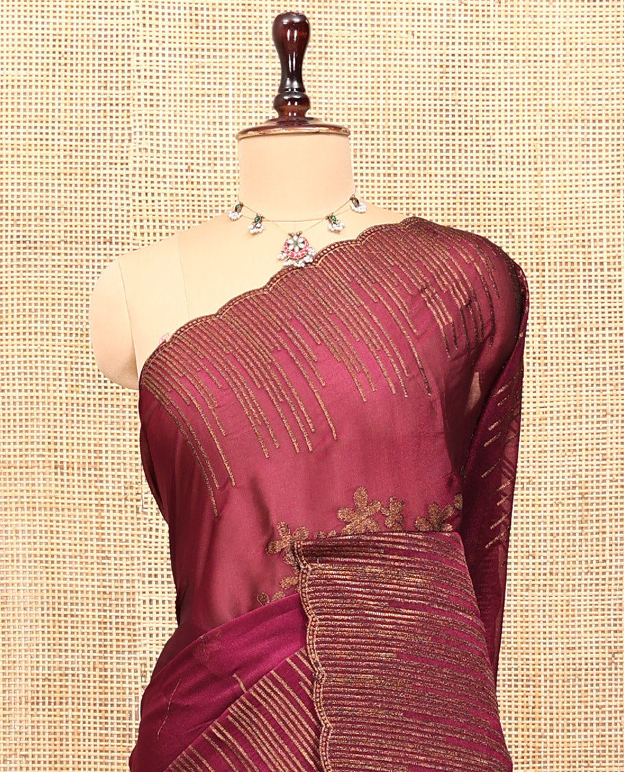 Purple Iconic Blooming Saree, Woven with Floral Copper-Thread Embroidery Border, and Matching Blouse