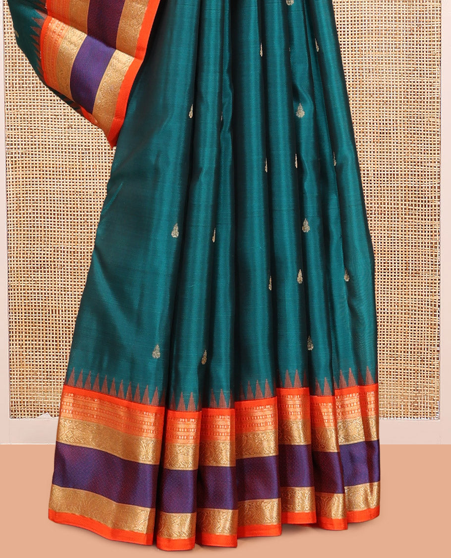Green Buttas Vasundhara Lite Silk Mix Saree, Contrast Rettai Pettu Border, Jaal Pallu, Contrast Blouse
