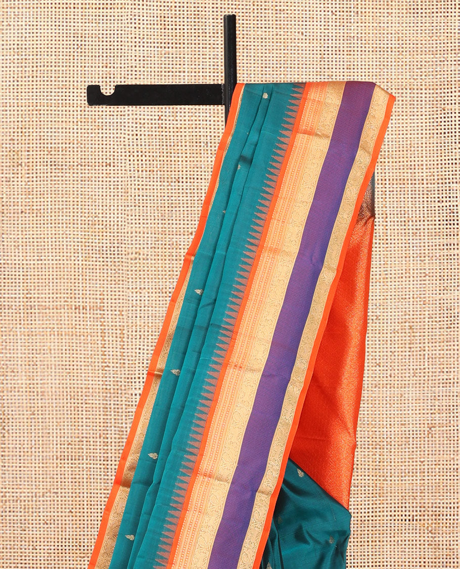 Green Buttas Vasundhara Lite Silk Mix Saree, Contrast Rettai Pettu Border, Jaal Pallu, Contrast Blouse