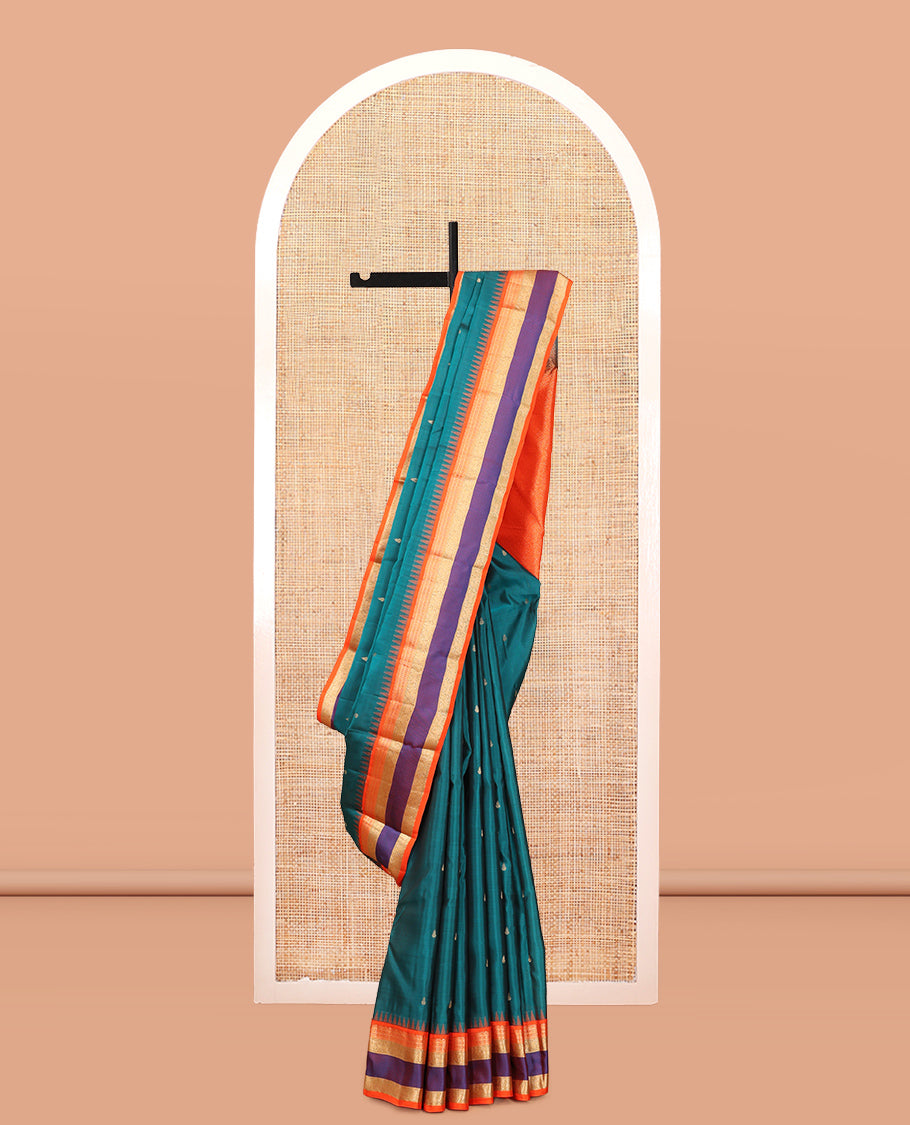 Green Buttas Vasundhara Lite Silk Mix Saree, Contrast Rettai Pettu Border, Jaal Pallu, Contrast Blouse
