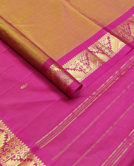 Manthulir zari buttas silk saree, contrast border of rekku,neli,rudraksham & thazampoo rekku & zari design pallu