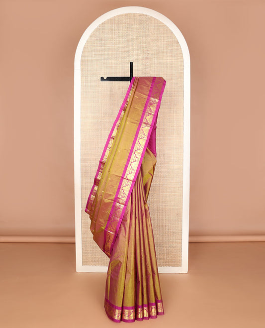 Manthulir zari buttas silk saree, contrast border of rekku,neli,rudraksham & thazampoo rekku & zari design pallu