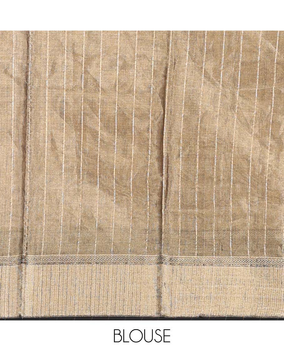 Sandal buttas Mageshwari cotton saree, contrast chevron zari striped border, and pallu steeped with paisleys