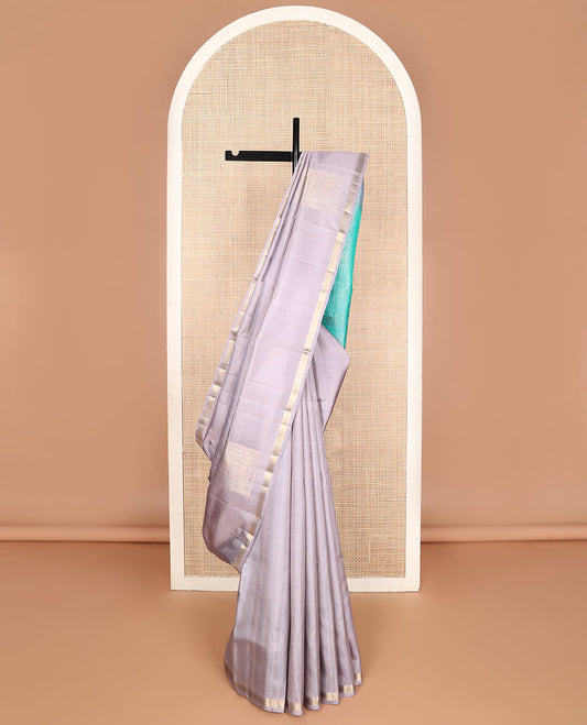 Grey zari buttas soft silk saree, piping zari border & contrast intricately zari woven pallu