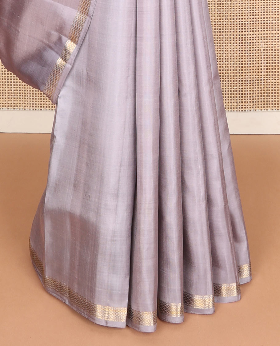 Grey zari buttas soft silk saree, piping zari border & contrast intricately zari woven pallu