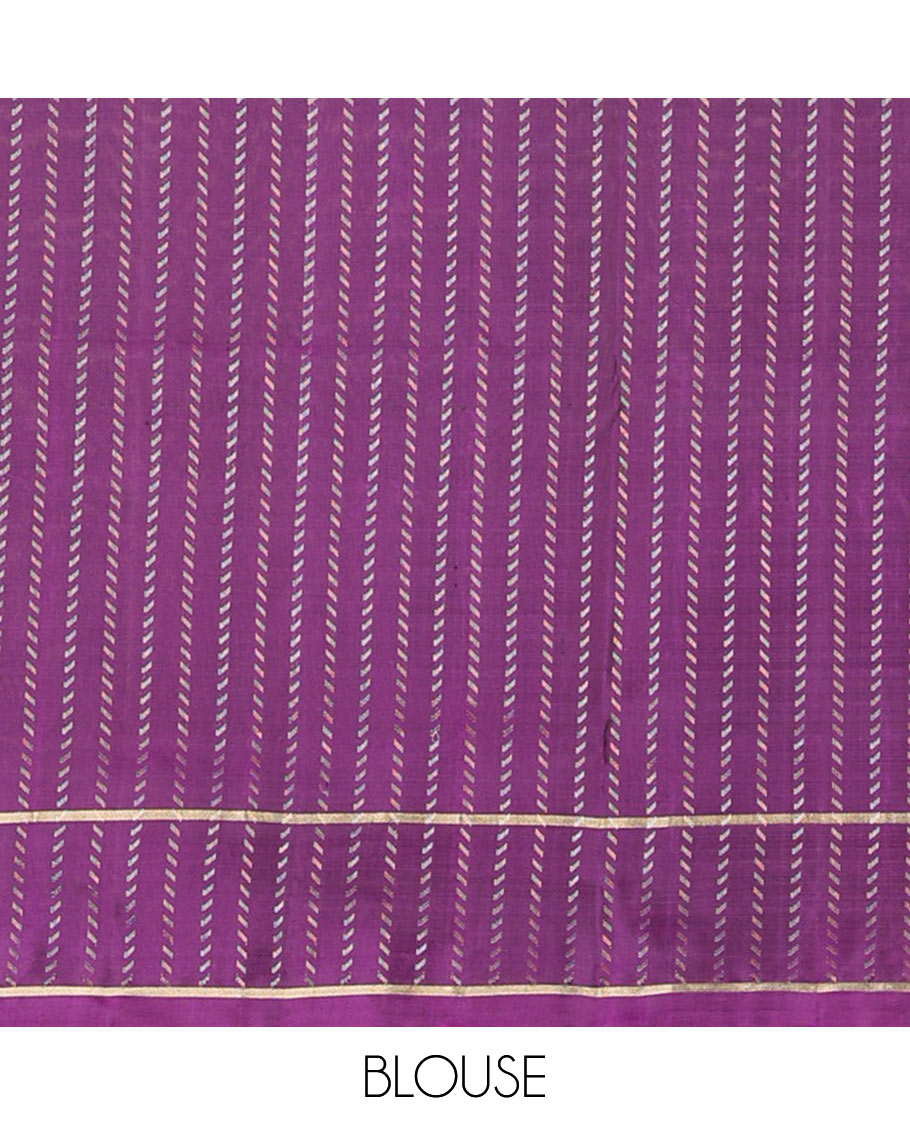 Mehendi green buttas soft silk saree, contrast buttas woven border, and pallu of geometric patterns