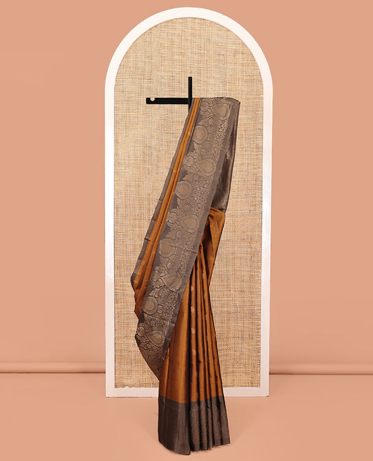 Mustard Mayuri Soft Silk Saree, Sparsely Woven with Buttas All Over the Body, Complemented by a Contrast Unique Design Border, Pallu of Jaal Designs, and Paired with a Contrast Blouse