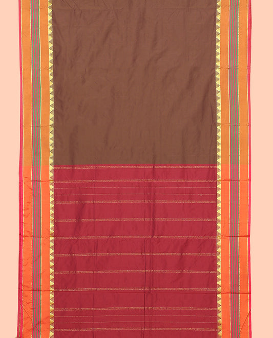 Brown Plain Ten-Yard Art Silk Saree