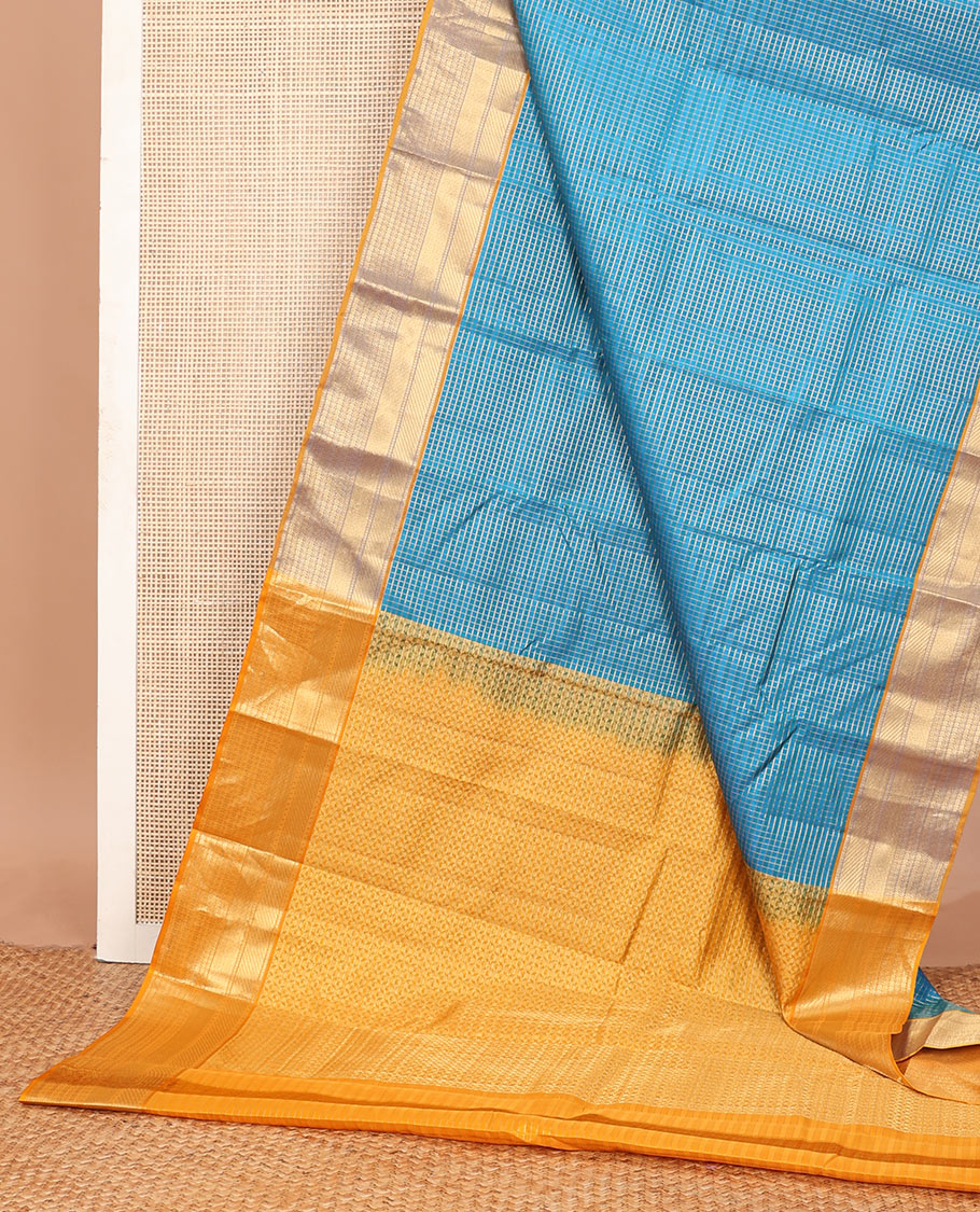 Blue zari striped Vasundhara silk saree saree, contrast traditional zari border & intricate pallu