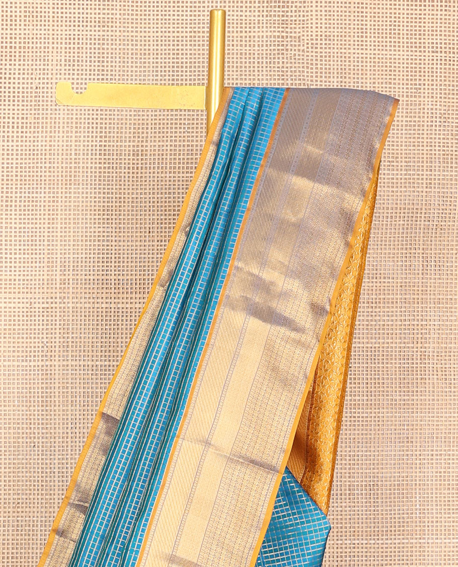 Blue zari striped Vasundhara silk saree saree, contrast traditional zari border & intricate pallu