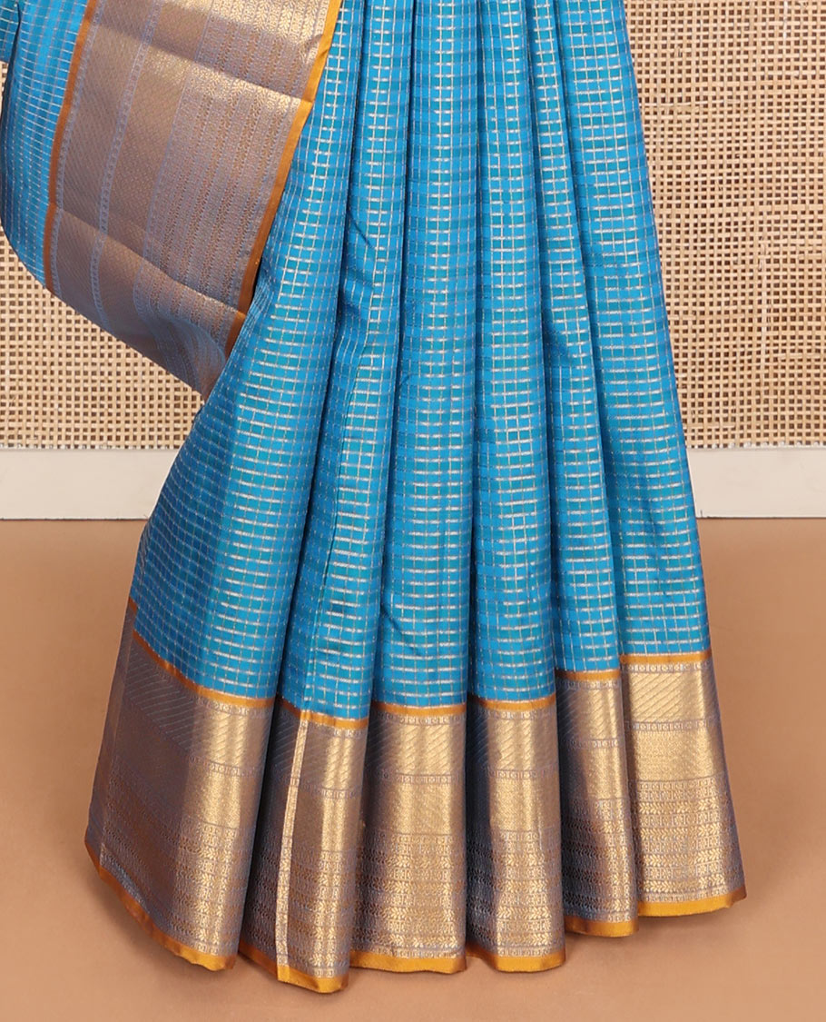 Blue zari striped Vasundhara silk saree saree, contrast traditional zari border & intricate pallu
