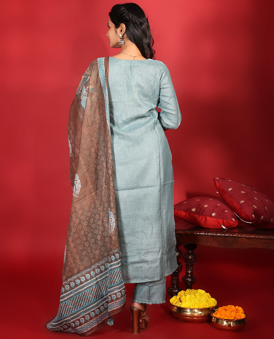 Blue-Grey Cotton Readymade Suit