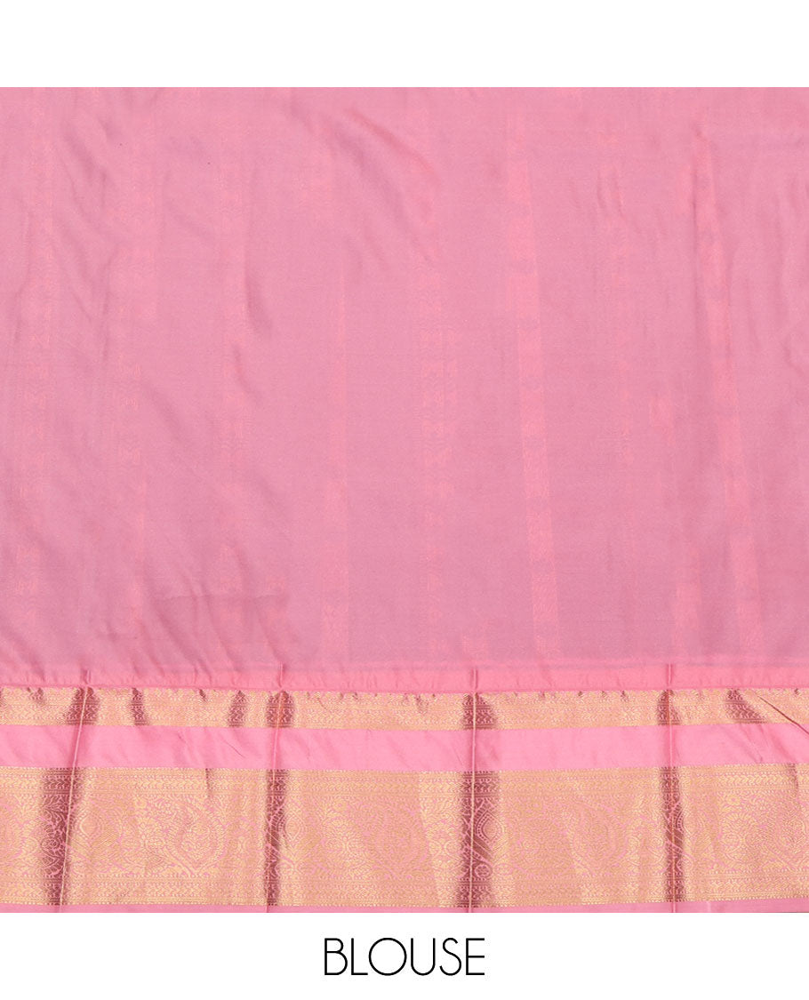 Blue Budget Silk Saree, Elevated with Zari Buttas on Its Body, Complemented by a Contrast Traditional Zari Design Rettai Pettu Border, Subtle Zari Woven Pallu, and Paired with a Contrast Blouse