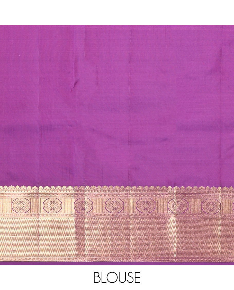 Purple zari buttas Vasundhara silk mix, zari border of chakram and vanki designs, and geometric patterned pallu