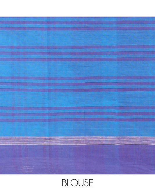 Blue checked chirala cotton saree, self-border & striped pallu