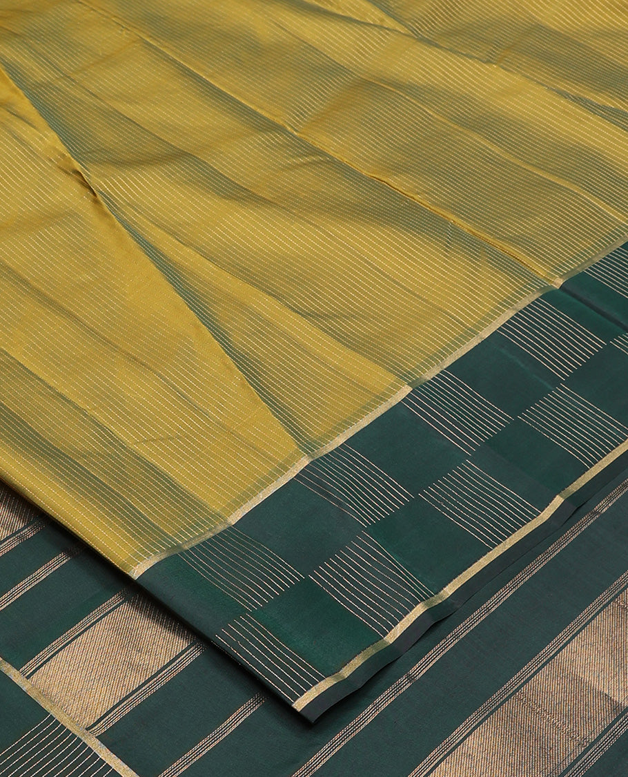 Green zari striped Vasundhara silk mix, contrast zari border and zari design pallu
