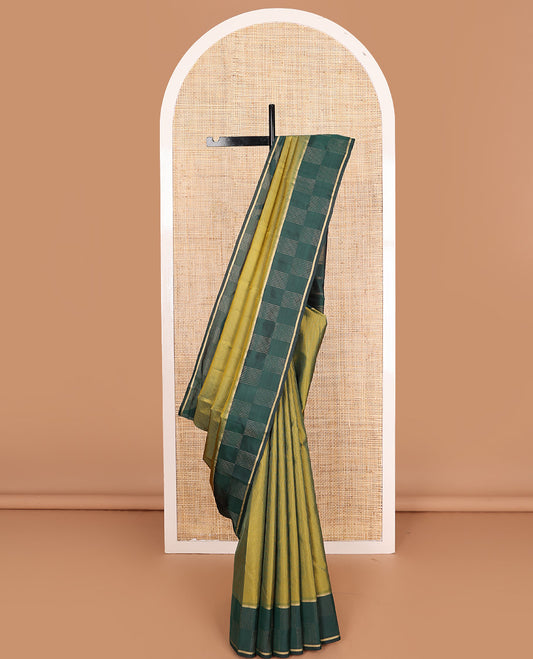 Green zari striped Vasundhara silk mix, contrast zari border and zari design pallu