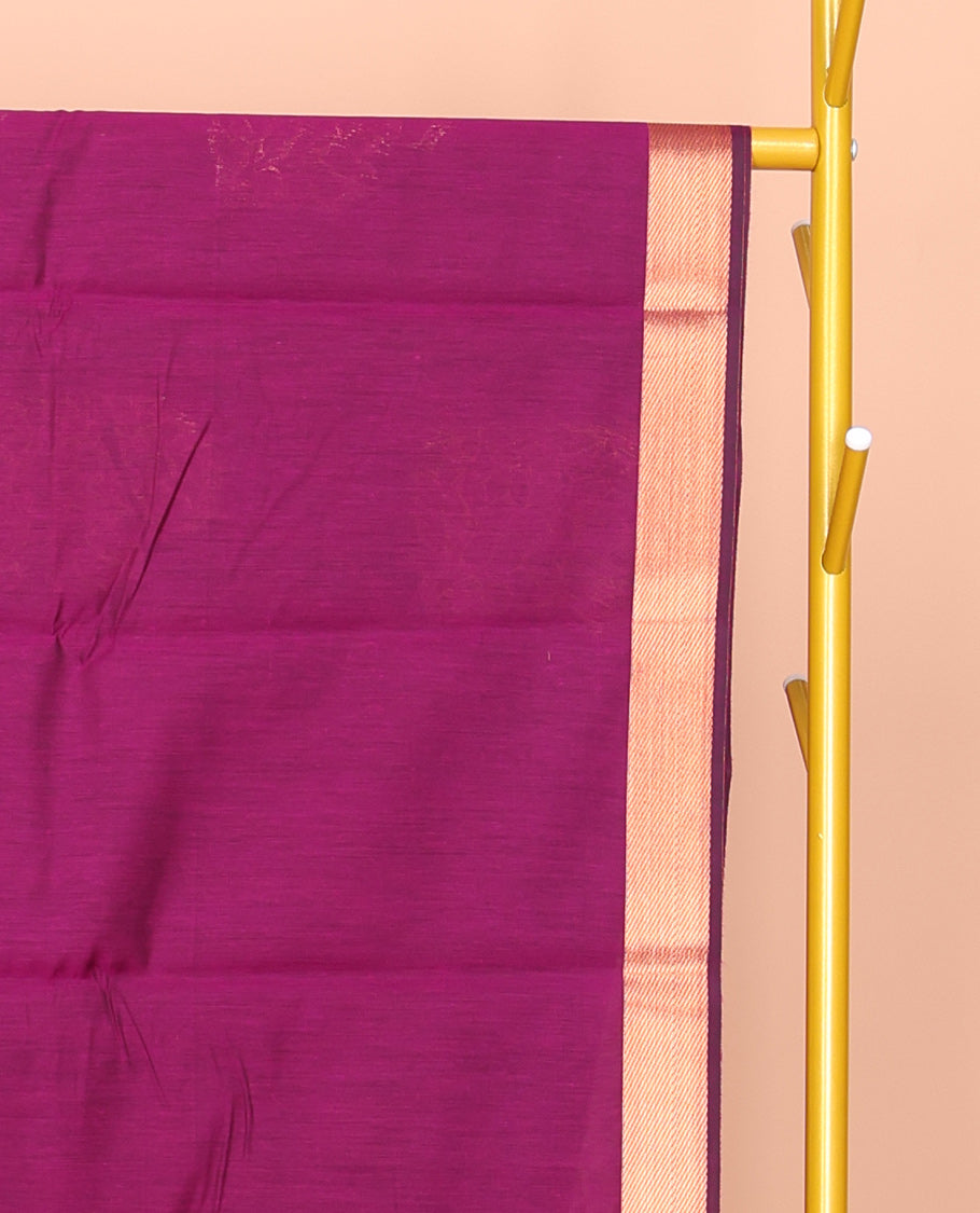 Purple Semi-Silk Cotton Saree, Decorated with Paisley Buttas All Over Its Body, Highlighted by a Zari Border, Pallu with Intricate Designs, and Paired with a Matching Blouse