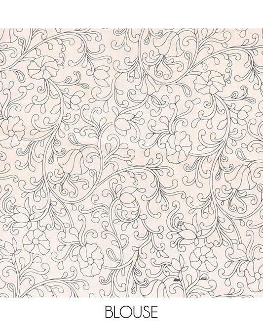 Black unique floral machine-printed kalamkari cotton saree, contrast floral border & floral & diamond pallu