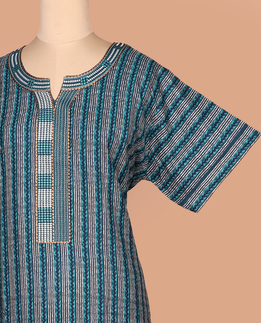 Blue geometric printed with round neck half-sleeve cotton nighty
