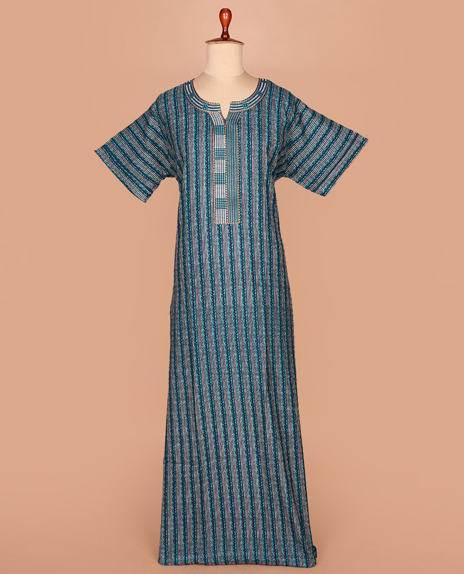 Blue geometric printed with round neck half-sleeve cotton nighty