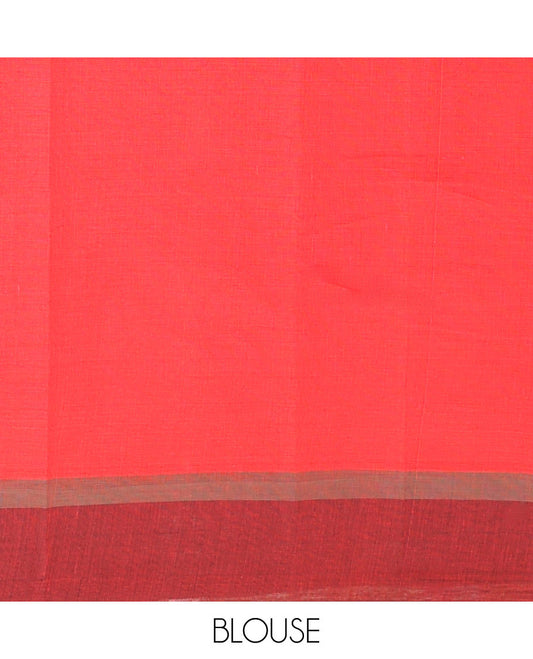 Red chakram & triangle buttas Chirala cotton saree, contrast geometric patterned border & chevron striped pallu