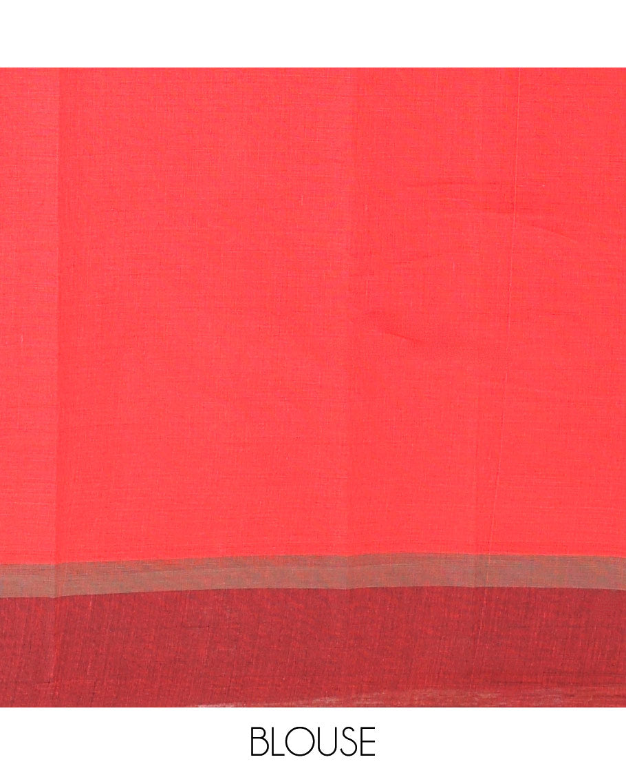 Red chakram & triangle buttas Chirala cotton saree, contrast geometric patterned border & chevron striped pallu