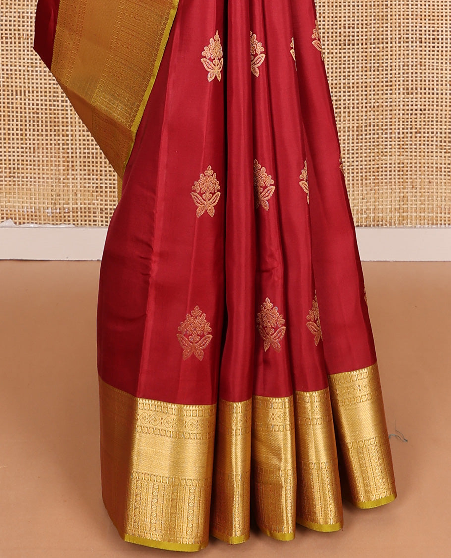 Red zari buttas Vasundhara silk mix, contrast traditional zari design border, and jaal pallu