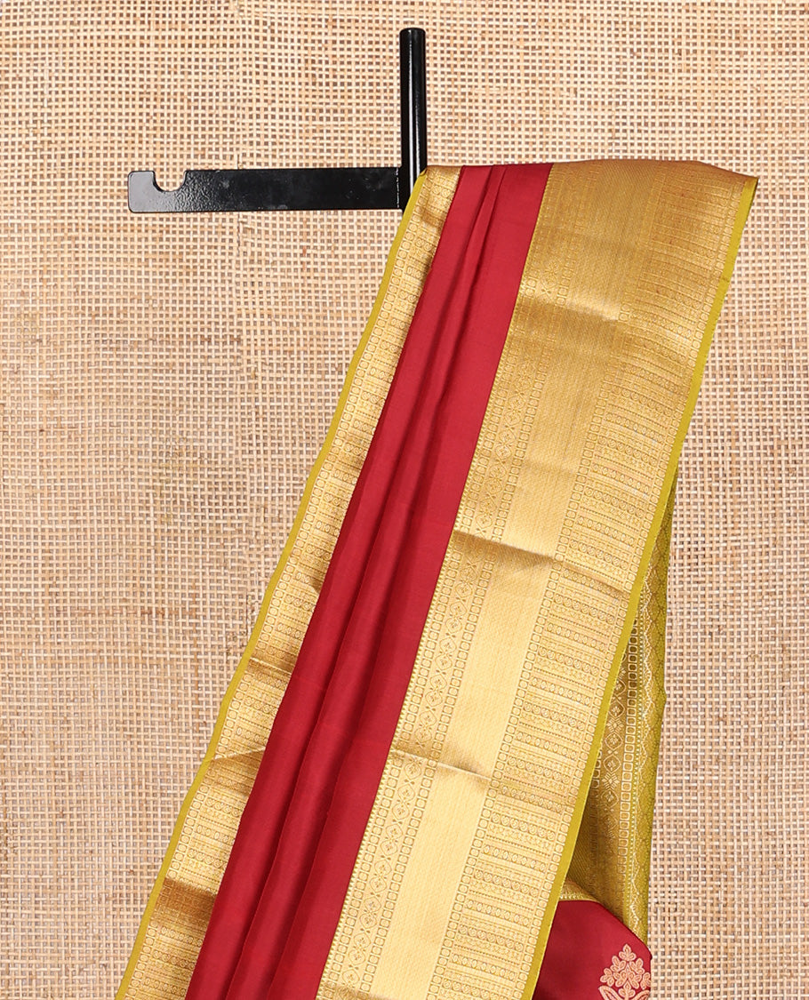 Red zari buttas Vasundhara silk mix, contrast traditional zari design border, and jaal pallu