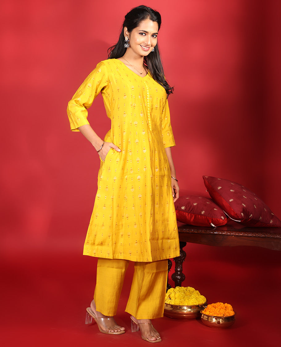 Yellow Muslin Readymade Suit