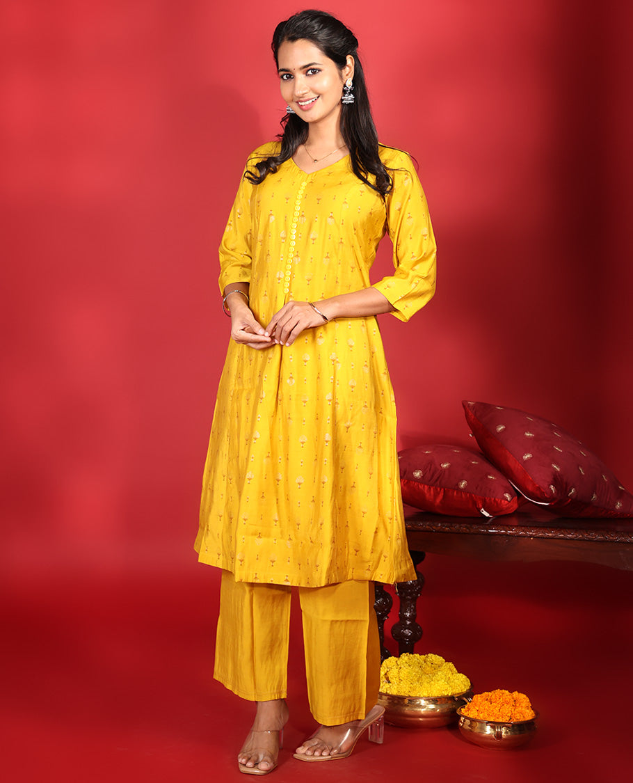 Yellow Muslin Readymade Suit