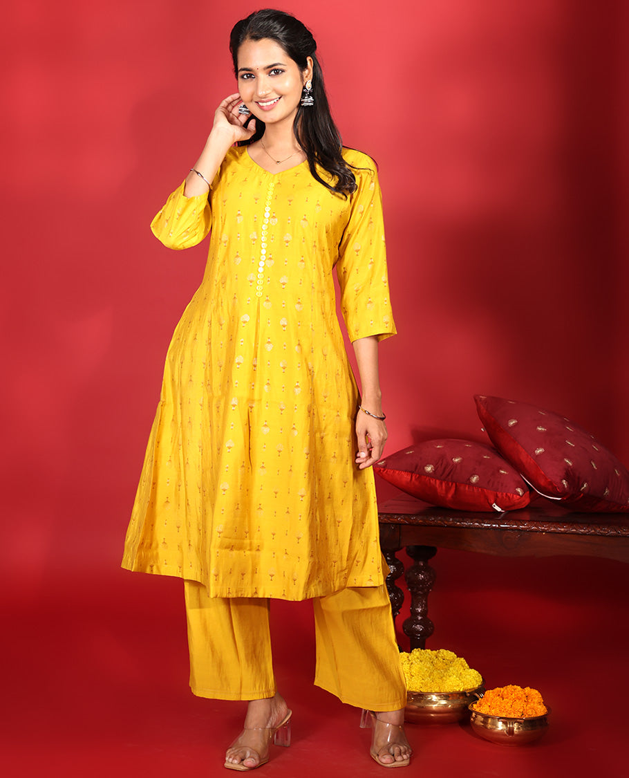 Yellow Muslin Readymade Suit