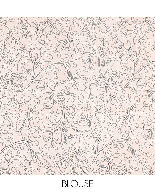 Red unique floral machine-printed kalamkari cotton saree, contrast floral border & floral & diamond pallu