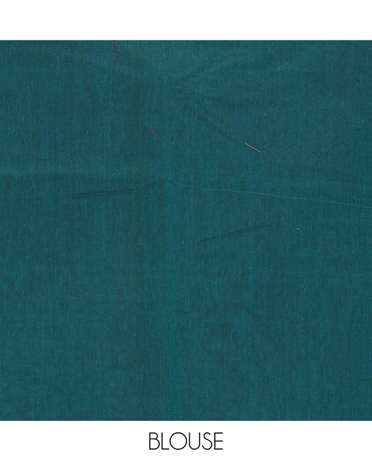 Borderless peacock blue unique motifs Coimbatore cotton saree, self-pallu of floral designs